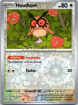 Pokemon TCG - Hoothoot Reverse Holo Common SV: Prismatic Evolutions 077/131 NM - Image 1