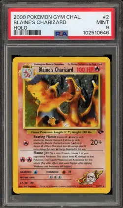 Pokemon Blaine's Charizard Gym Challenge Unlimited Holo #2 Fighting Symbol PSA 9 - Image 1