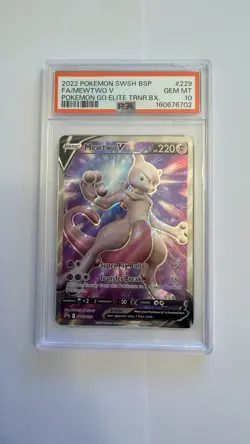 2022 POKEMON SWSH BSP#229FA/MEWTWO V GEM MT POKEMON GO ELITE TRNR.BX. PSA 10 - Image 1