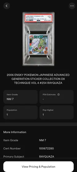 PSA 7 2006 ENSKY POKEMON JPN. #254 RAYQUAZA NM A/G STCKR COLL DX TCHNQ V4 - Image 2