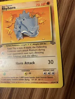 💥 Rhyhorn 1st Edition 61/64 Jungle Set Non Holo Foil Pokemon 1999 Vintage Card - Image 3