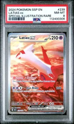 2024 POKEMON SSP EN-SURGING SPARKS SPECIAL ILLUSTRATION RARE LATIAS EX PSA 8 - Image 1