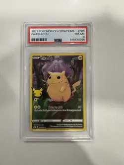 PSA 8 - PIKACHU 2021 POKEMON CELEBRATIONS FA 005/025 FULL ART Red NM Mint #005🔥 - Image 1