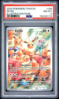 2024 POKEMON TWM EN-TWILIGHT MASQUERADE ILLUSTRATION RARE #188 EEVEE PSA 8 - Image 1