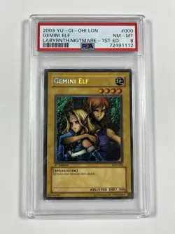 2003 YU-GI-OH! LON-LABYRINTH OF NIGHTMARE 1ST EDITION #000 GEMINI ELF PSA 8 - Image 1