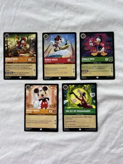 Lorcana Card Lot #10: Mickey Mouse Uncommon 5 Card Clarabelle Minnie Donald Duck - Image 1