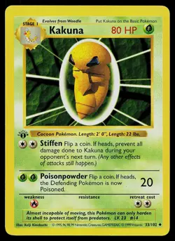 Pokemon Card - Kakuna Base Set Shadowless 33/102 1st Edition Uncommon - Image 1