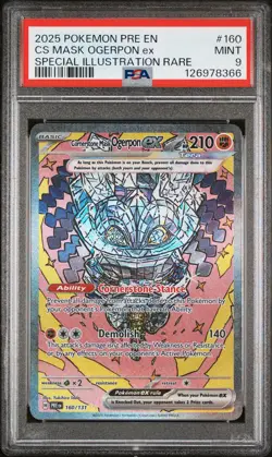 Cs Mask Ogerpon Ex Pokemon Pre En-Prismatic Evolutions 160 NM PSA 9 - Image 1