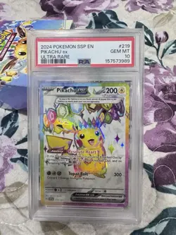 2024 POKEMON SSP EN-SURGING SPARKS ULTRA RARE #219 PIKACHU EX PSA 10 - Image 1