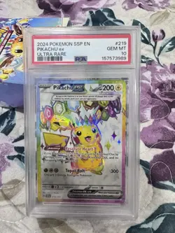2024 POKEMON SSP EN-SURGING SPARKS ULTRA RARE #219 PIKACHU EX PSA 10 - Image 2