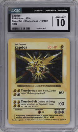 1999 Pokemon Base Set Shadowless Holo Zapdos #16 - Image 1