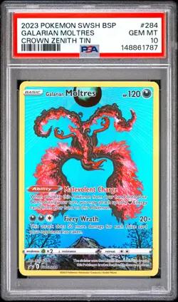 2023 POKEMON SWSH BLACK STAR PROMO CROWN ZENITH TIN #284 GALARIAN MOLTRES PSA 10 - Image 1