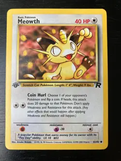 Pokemon Team Rocket 1st Edition Meowth 62/82 Excellent to Near-Mint Condition - Image 1