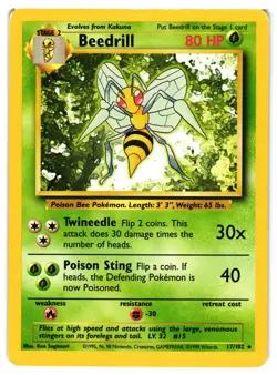 Pokemon TCG Beedrill Base Set 17/102 Regular Unlimited Rare MP - Image 1