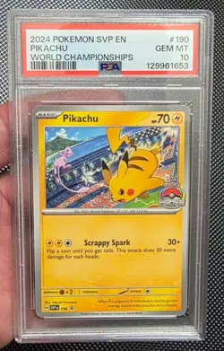 2024 Pokemon SVP Black Star Promo Pikachu #190 World Championships PSA 10 - Image 1