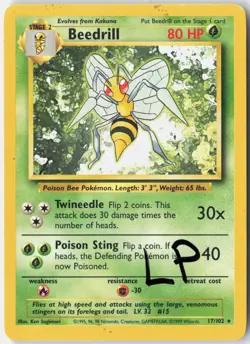 Beedrill 17/102 Rare Base Set Unlimited Pokemon Lightly Played - Image 1