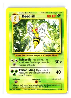 1999 Pokemon Base Set Beedrill 17/102 WOTC Rare LP Unlimited TCG - Image 1