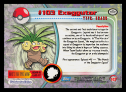 LP - Pokemon Topps Exeggutor #103 TV Animation Edition Smooth Foil - Image 2