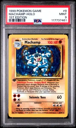 1999 POKEMON BASE SET 1ST EDITION #8 MACHAMP-HOLO PSA 9 - Image 1