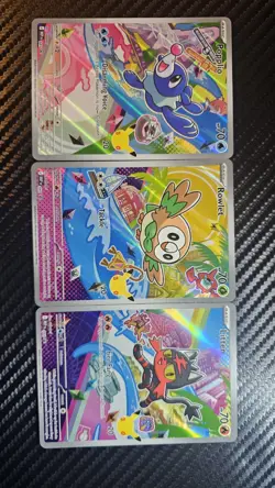 First Partner Pokemon Illustration Collection Alola Rowlet Popplio Litten NM - Image 1