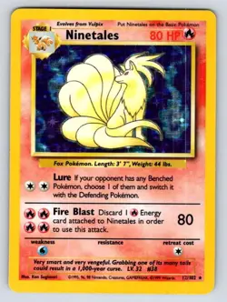 Ninetales 12/102 Holo Holo Rare Base Set Unlimited Pokemon Holo Damaged - Image 1