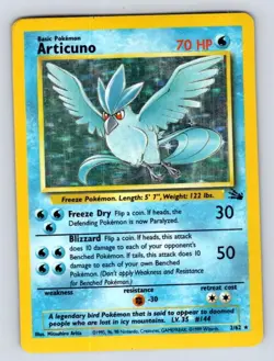 Articuno 2/62 Holo Rare Fossil Pokemon Unlimited Holo Damaged - Image 1