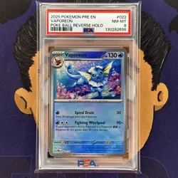 PSA 8 NM-MINT 2025 Pokemon Prismatic Evolutions VAPOREON #022 Poke Ball Reverse - Image 2