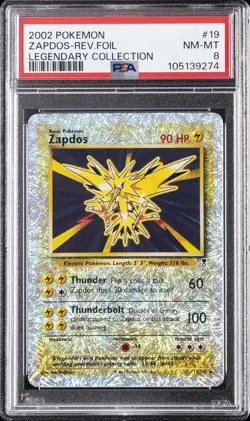 2002 POKEMON LEGENDARY COLLECTION #19 ZAPDOS-REVERSE FOIL PSA 8 - Image 1