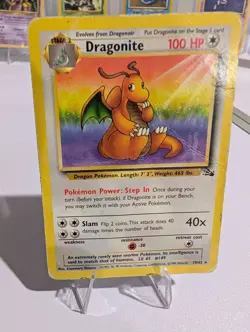 Pokemon TCG Dragonite Fossil Card 19/62 Unlimited Rare - hvy dmg!! - Image 1
