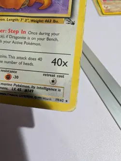 Pokemon TCG Dragonite Fossil Card 19/62 Unlimited Rare - hvy dmg!! - Image 4