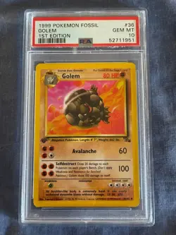 Golem Pokemon Fossil Gem Mint PSA 10 1st Edition - Image 1