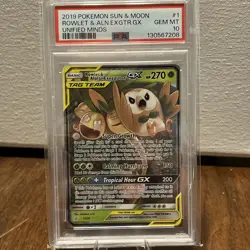 Pokemon TCG: Unified Minds Rowlet & Alolan Exeggutor GX 1/236 PSA 10 GEM MINT - Image 1