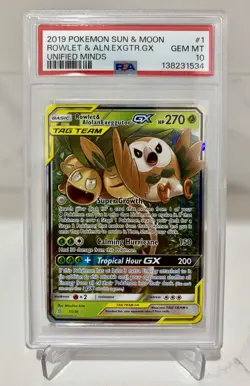 Pokemon Rowlet & Alolan Exeggutor GX 2019 Unified Minds 1/236 PSA 10 - Image 1