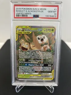 ROWLET & ALOLAN EXEGGUTOR GX 1/236 PSA 10 POKEMON UNIFIED MINDS ULTRA RARE - Image 1