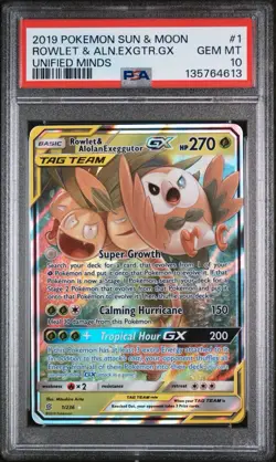 ROWLET & ALOLAN EXEGGUTOR GX 1/236 PSA 10 POKEMON UNIFIED MINDS ULTRA RARE - Image 2