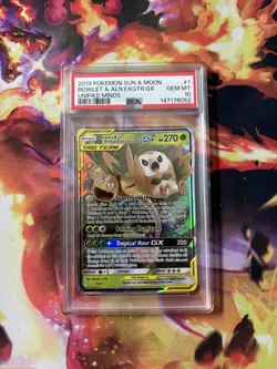 2019 Pokemon Unified Minds Rowlet & Alolan Exeggutor GX 1/236 PSA 10 - Image 1