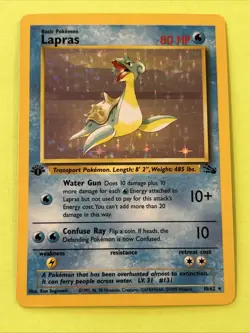 Pokemon TCG Lapras 1st Edition Holo Rare Card Fossil, 10/62 - Image 1