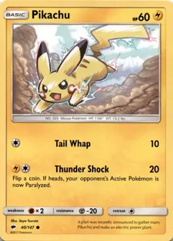 Pokemon Burning Shadows Pikachu 40/147 Common Near Mint - Image 1