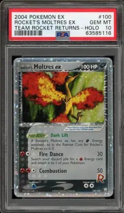 Pokemon Rocket's Moltres ex EX Team Rocket Returns Holo Ultra Rare #100 PSA 10 - Image 1