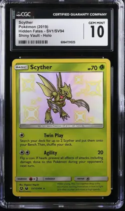 CGC 10 Scyther 2019 Hidden Fates SV1/SV94 Shiny Vault Holo Pokemon Card - Image 1