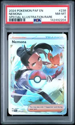 2024 POKEMON PAF EN-PALDEAN FATES SPECIAL ILLUSTRATION RARE #238 NEMONA PSA 8 - Image 1