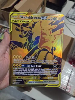 JUMBO Oversized Pikachu & Zekrom GX Tag Team Gold Promo SM248 Pokemon NM - Image 1