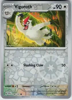 Pokemon Vigoroth 146/191 SV08: Surging Sparks NM Reverse Holo card - Image 1
