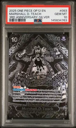 Bandai Marshall D. Teach OP12-093 3rd Anniversary Silver Foil EN PSA 10 - Image 1