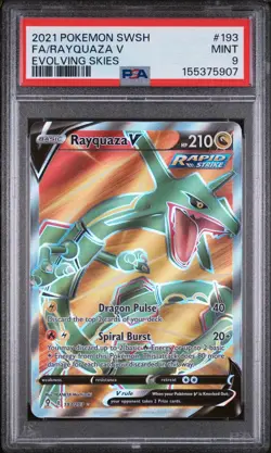 2021 POKEMON SWORD & SHIELD EVOLVING SKIES #193 FA/RAYQUAZA V PSA 9 - Image 1