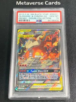 2019 Pokemon Black Star Reshiram & Charizard GX SM201 Tag Team Promo PSA 10 - Image 1