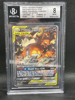 Reshiram & Charizard GX SM201 Black Star Promo BGS 8 Graded Pokemon Card - Image 1