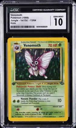 1999 POKEMON JUNGLE - 1ST EDITION - HOLO #13/64 VENOMOTH CGC 10 GEM MINT - Image 1