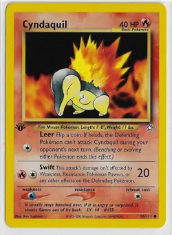 POKEMON WOTC Neo Genesis NM 1st Ed Common 1ST PARTNER Gen2 Starter #56 CYNDAQUIL - Image 1