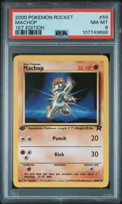 2000 POKEMON ROCKET 1ST ED #59 MACHOP PSA 8 - Image 1
